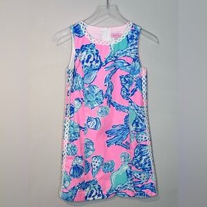 Lilly Pulitzer Girls Pink Blue Seashells Print Cotton Poplin Dress
